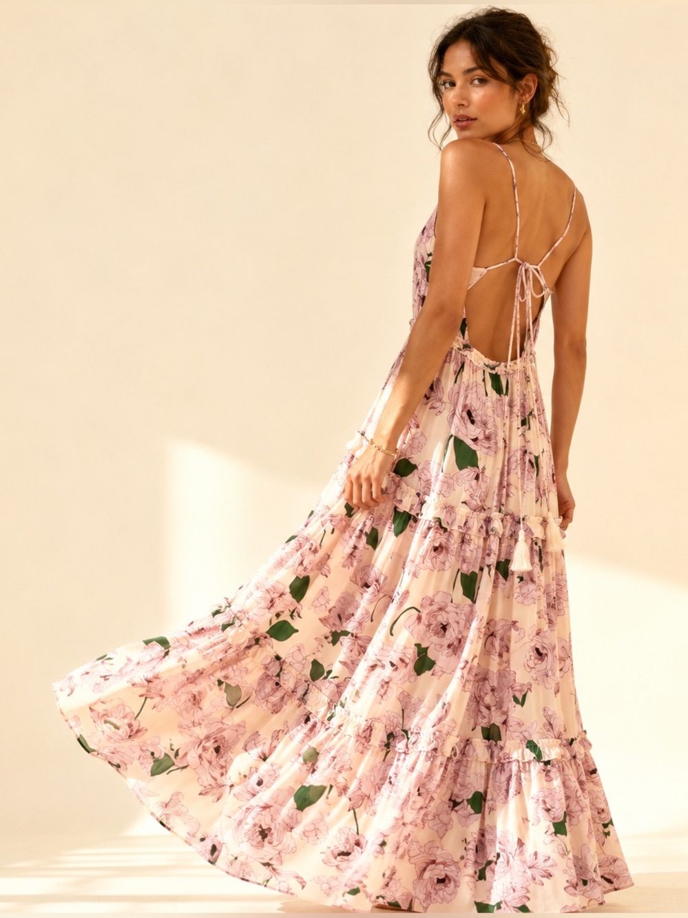 Lost + Wander Romantic Floral Nap Dress Open Back Maxi/Floor Lenght Coquette M